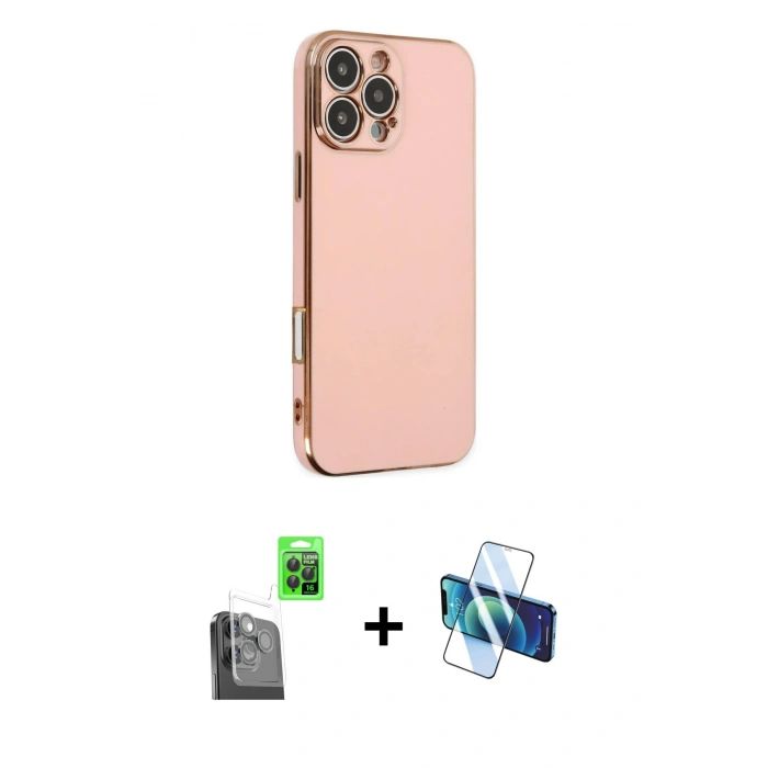 MARSİLYAN™- iPhone 16 Pro Max Kılıf Yankı Serisi - Siyah 3D Antistatik Seramik Nano Ekran Koruyucu + Raze Metal Kamera Lens - SH