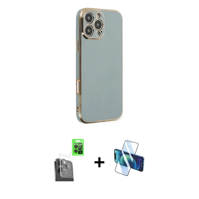 MARSİLYAN™- iPhone 16 Pro Max Kılıf Yankı Serisi - Siyah 3D Antistatik Seramik Nano Ekran Koruyucu + Raze Metal Kamera Lens - SH