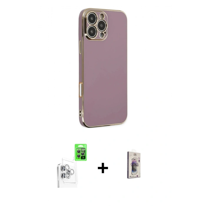 MARSİLYAN™- iPhone 16 Pro Max Kılıf Yankı Serisi - Siyah Bilvis 3D Cam Ekran Koruyucu + Raze Metal Kamera Lens - BZ