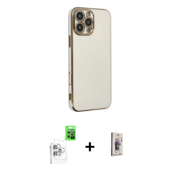 MARSİLYAN™- iPhone 16 Pro Max Kılıf Yankı Serisi - Siyah Bilvis 3D Cam Ekran Koruyucu + Raze Metal Kamera Lens - BZ