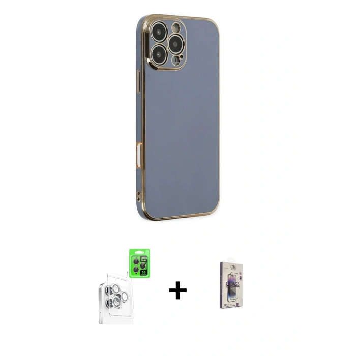 MARSİLYAN™- iPhone 16 Pro Max Kılıf Yankı Serisi - Siyah Bilvis 3D Cam Ekran Koruyucu + Raze Metal Kamera Lens - BZ