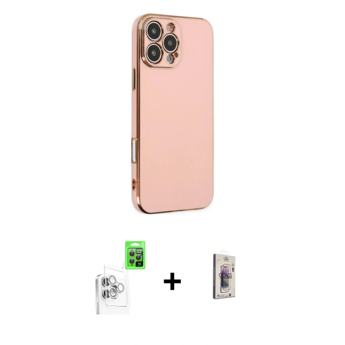MARSİLYAN™- iPhone 16 Pro Max Kılıf Yankı Serisi - Siyah Bilvis 3D Cam Ekran Koruyucu + Raze Metal Kamera Lens - BZ