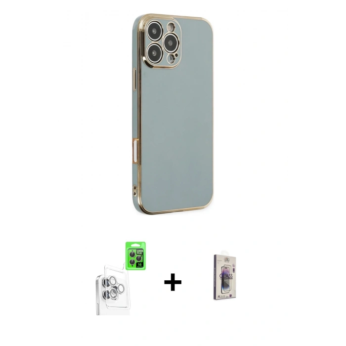 MARSİLYAN™- iPhone 16 Pro Max Kılıf Yankı Serisi - Siyah Bilvis 3D Cam Ekran Koruyucu + Raze Metal Kamera Lens - BZ
