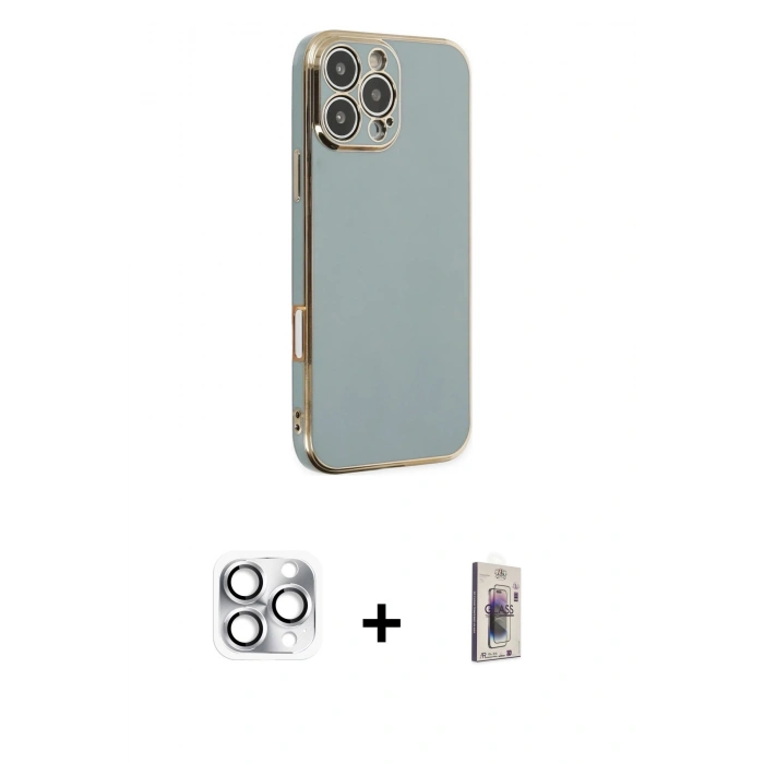 MARSİLYAN™- iPhone 16 Pro Max Kılıf Yankı Serisi - Siyah Bilvis 3D Cam Ekran Koruyucu + Pers Alüminyum Kamera Lens - GS