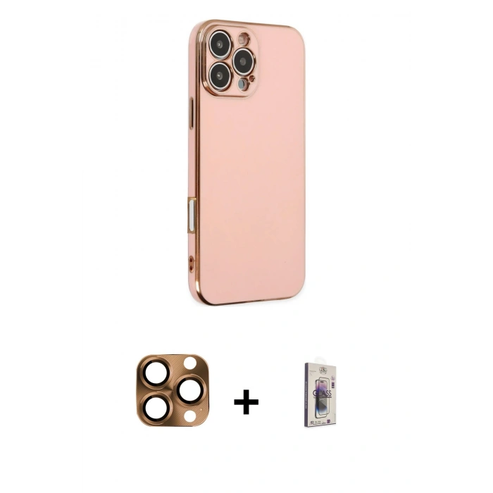 MARSİLYAN™- iPhone 16 Pro Max Kılıf Yankı Serisi - Siyah Bilvis 3D Cam Ekran Koruyucu + Pers Alüminyum Kamera Lens - CLTM