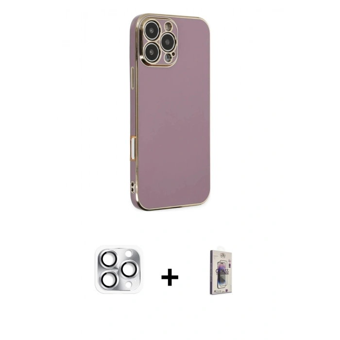 MARSİLYAN™- iPhone 16 Pro Max Kılıf Yankı Serisi - Siyah Bilvis 3D Cam Ekran Koruyucu + Pers Alüminyum Kamera Lens - GS