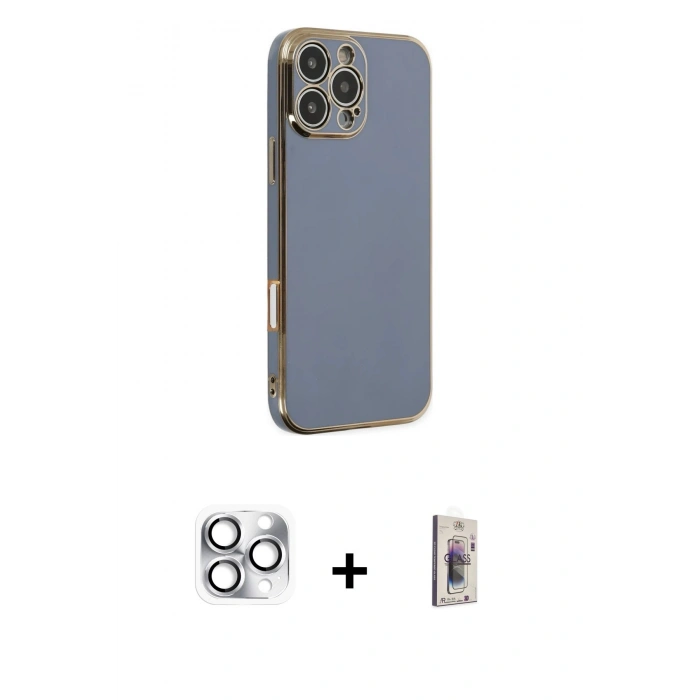 MARSİLYAN™- iPhone 16 Pro Max Kılıf Yankı Serisi - Siyah Bilvis 3D Cam Ekran Koruyucu + Pers Alüminyum Kamera Lens - GS