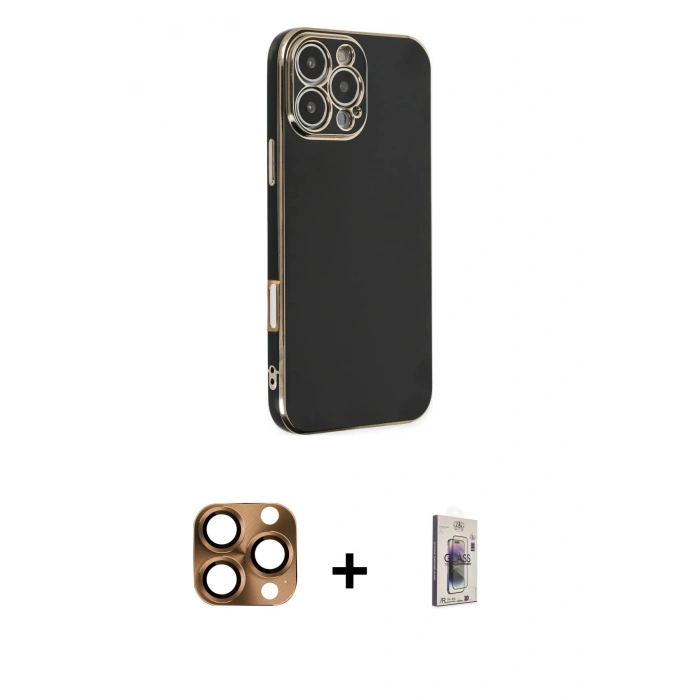 MARSİLYAN™- iPhone 16 Pro Max Kılıf Yankı Serisi - Siyah Bilvis 3D Cam Ekran Koruyucu + Pers Alüminyum Kamera Lens - CLTM