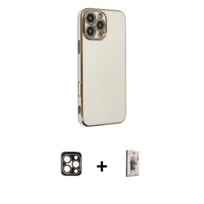 MARSİLYAN™- iPhone 16 Pro Max Kılıf Yankı Serisi - Siyah Bilvis 3D Cam Ekran Koruyucu + PVD Metal Kamera Lens - GD