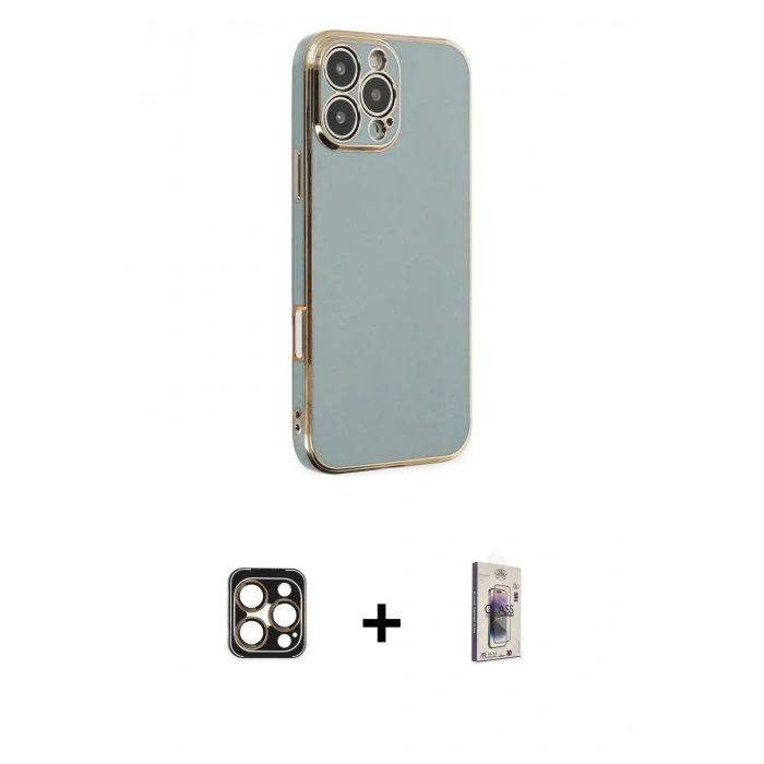 MARSİLYAN™- iPhone 16 Pro Max Kılıf Yankı Serisi - Siyah Bilvis 3D Cam Ekran Koruyucu + PVD Metal Kamera Lens - GD
