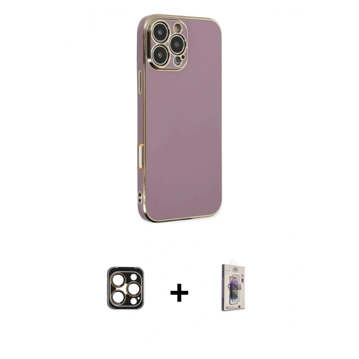 MARSİLYAN™- iPhone 16 Pro Max Kılıf Yankı Serisi - Siyah Bilvis 3D Cam Ekran Koruyucu + PVD Metal Kamera Lens - GD