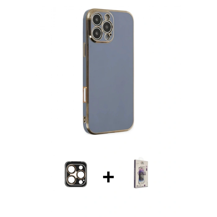MARSİLYAN™- iPhone 16 Pro Max Kılıf Yankı Serisi - Siyah Bilvis 3D Cam Ekran Koruyucu + PVD Metal Kamera Lens - GD