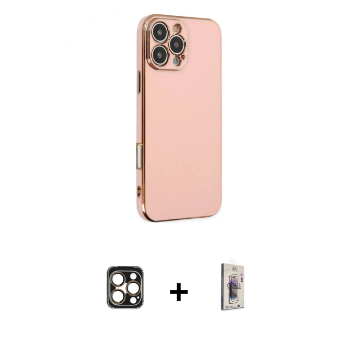 MARSİLYAN™- iPhone 16 Pro Max Kılıf Yankı Serisi - Siyah Bilvis 3D Cam Ekran Koruyucu + PVD Metal Kamera Lens - GD