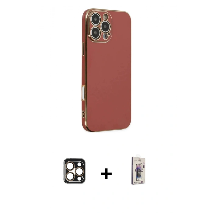 MARSİLYAN™- iPhone 16 Pro Max Kılıf Yankı Serisi - Siyah Bilvis 3D Cam Ekran Koruyucu + PVD Metal Kamera Lens - GD