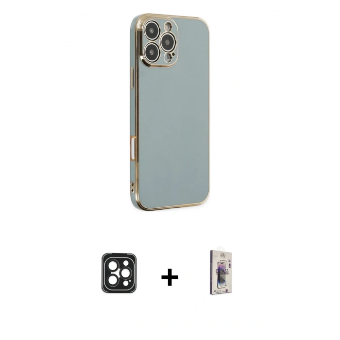 MARSİLYAN™- iPhone 16 Pro Max Kılıf Yankı Serisi - Siyah Bilvis 3D Cam Ekran Koruyucu + PVD Metal Kamera Lens - SH