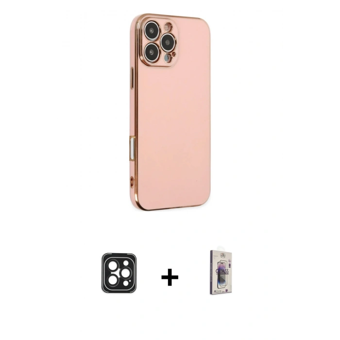 MARSİLYAN™- iPhone 16 Pro Max Kılıf Yankı Serisi - Siyah Bilvis 3D Cam Ekran Koruyucu + PVD Metal Kamera Lens - SH