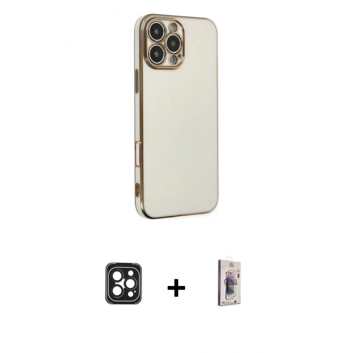MARSİLYAN™- iPhone 16 Pro Max Kılıf Yankı Serisi - Siyah Bilvis 3D Cam Ekran Koruyucu + PVD Metal Kamera Lens - SH