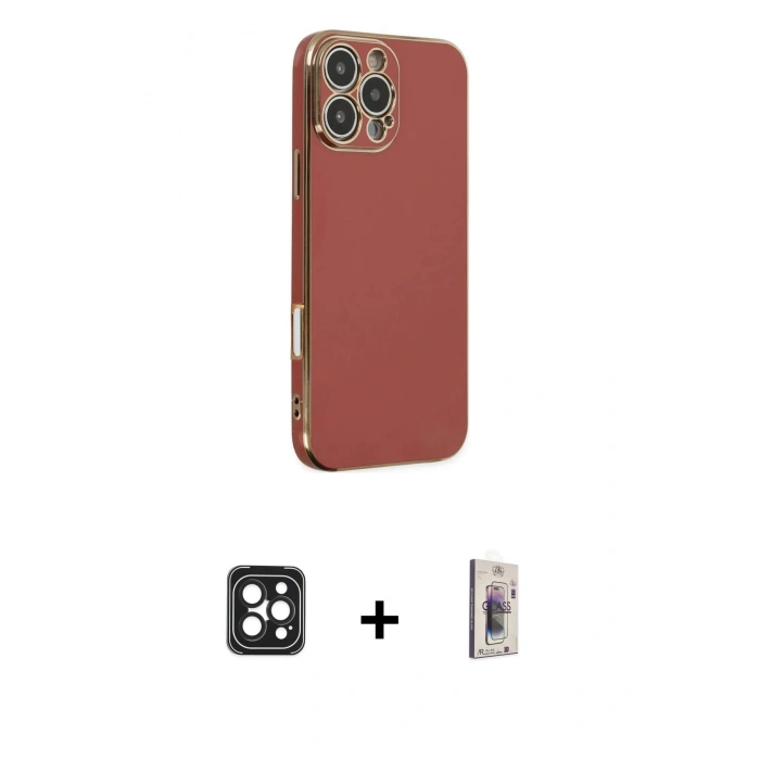 MARSİLYAN™- iPhone 16 Pro Max Kılıf Yankı Serisi - Siyah Bilvis 3D Cam Ekran Koruyucu + PVD Metal Kamera Lens - SH