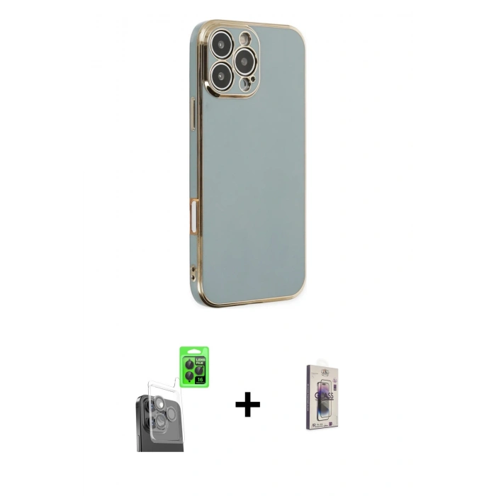 MARSİLYAN™- iPhone 16 Pro Max Kılıf Yankı Serisi - Siyah Bilvis 3D Cam Ekran Koruyucu + Raze Metal Kamera Lens - SH