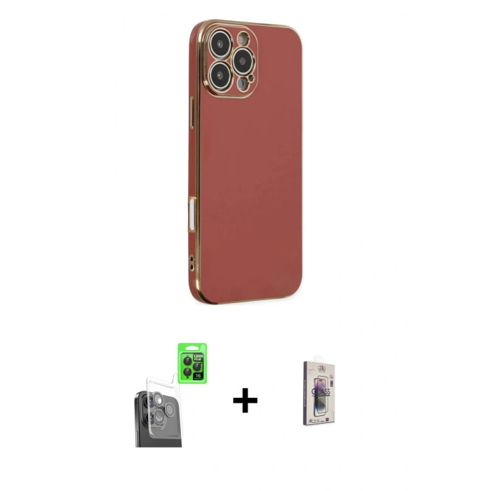 MARSİLYAN™- iPhone 16 Pro Max Kılıf Yankı Serisi - Siyah Bilvis 3D Cam Ekran Koruyucu + Raze Metal Kamera Lens - SH