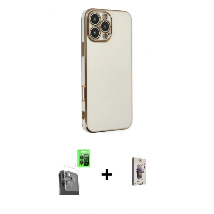 MARSİLYAN™- iPhone 16 Pro Max Kılıf Yankı Serisi - Siyah Bilvis 3D Cam Ekran Koruyucu + Raze Metal Kamera Lens - SH