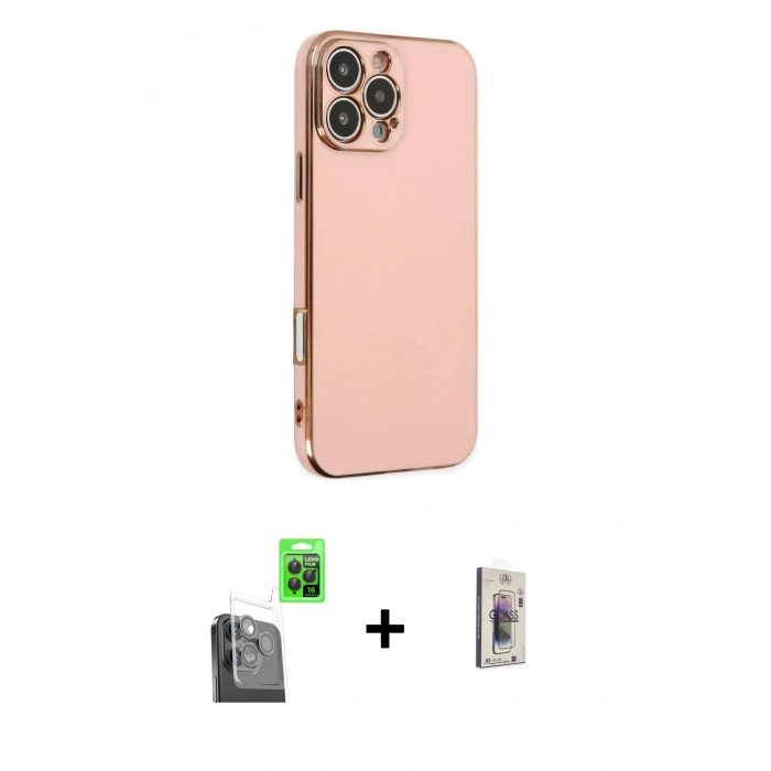MARSİLYAN™- iPhone 16 Pro Max Kılıf Yankı Serisi - Siyah Bilvis 3D Cam Ekran Koruyucu + Raze Metal Kamera Lens - SH