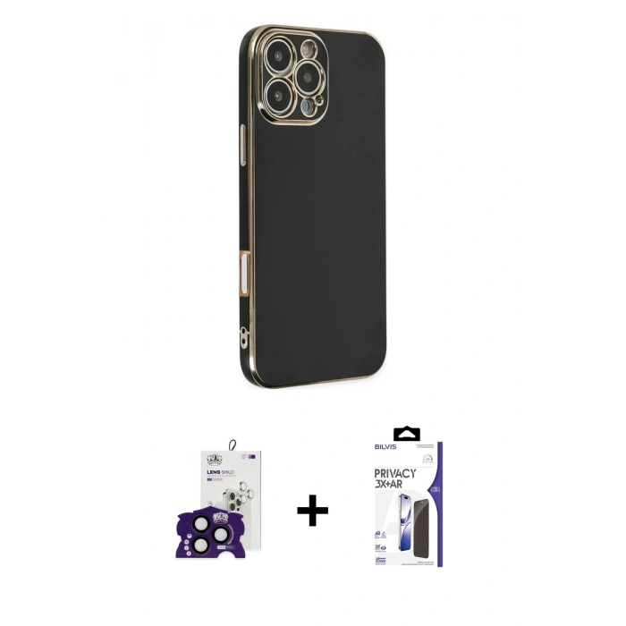 MARSİLYAN™- iPhone 16 Pro Max Kılıf Yankı Serisi - Siyah Bilvis 3X AR Hayalet Cam Ekran Koruyucu + Bilvis Titan Kamera Lens - SH