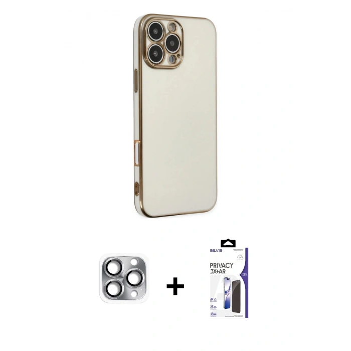 MARSİLYAN™- iPhone 16 Pro Max Kılıf Yankı Serisi - Siyah Bilvis 3X AR Hayalet Cam Ekran Koruyucu + Pers Alüminyum Kamera Lens - GI