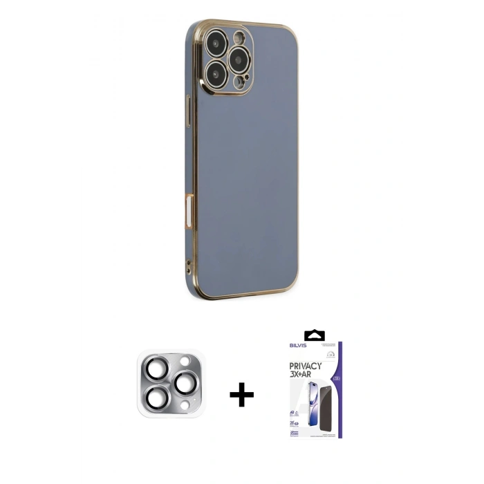 MARSİLYAN™- iPhone 16 Pro Max Kılıf Yankı Serisi - Siyah Bilvis 3X AR Hayalet Cam Ekran Koruyucu + Pers Alüminyum Kamera Lens - GI