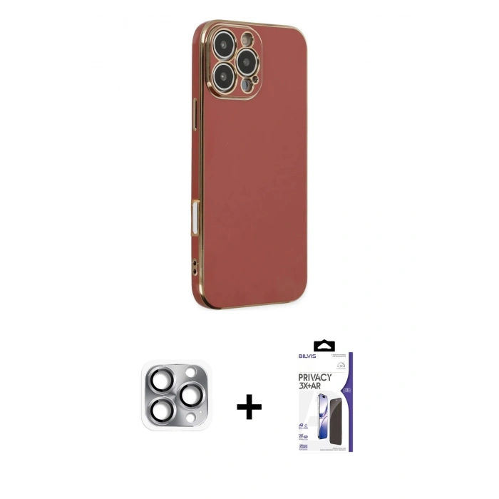 MARSİLYAN™- iPhone 16 Pro Max Kılıf Yankı Serisi - Siyah Bilvis 3X AR Hayalet Cam Ekran Koruyucu + Pers Alüminyum Kamera Lens - GI