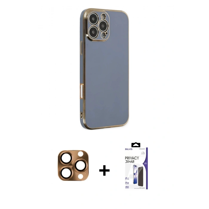 MARSİLYAN™- iPhone 16 Pro Max Kılıf Yankı Serisi - Siyah Bilvis 3X AR Hayalet Cam Ekran Koruyucu + Pers Alüminyum Kamera Lens - CLTM