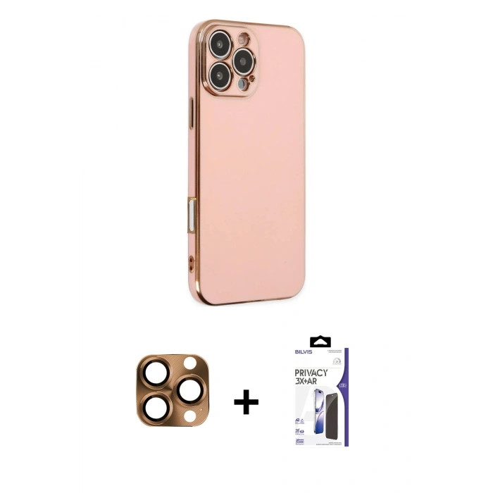 MARSİLYAN™- iPhone 16 Pro Max Kılıf Yankı Serisi - Siyah Bilvis 3X AR Hayalet Cam Ekran Koruyucu + Pers Alüminyum Kamera Lens - CLTM
