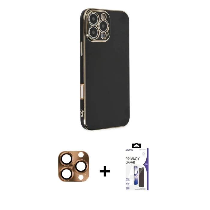 MARSİLYAN™- iPhone 16 Pro Max Kılıf Yankı Serisi - Siyah Bilvis 3X AR Hayalet Cam Ekran Koruyucu + Pers Alüminyum Kamera Lens - CLTM