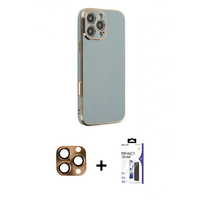 MARSİLYAN™- iPhone 16 Pro Max Kılıf Yankı Serisi - Siyah Bilvis 3X AR Hayalet Cam Ekran Koruyucu + Pers Alüminyum Kamera Lens - CLTM