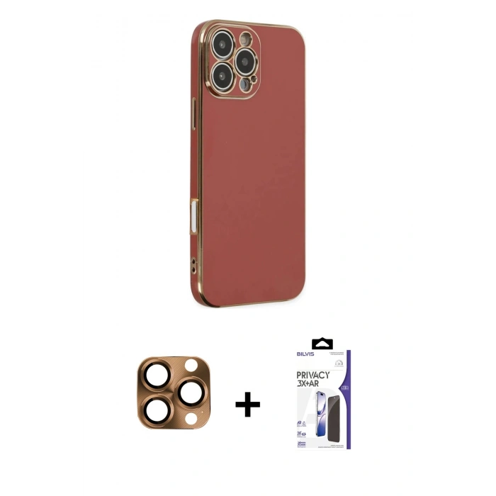 MARSİLYAN™- iPhone 16 Pro Max Kılıf Yankı Serisi - Siyah Bilvis 3X AR Hayalet Cam Ekran Koruyucu + Pers Alüminyum Kamera Lens - CLTM