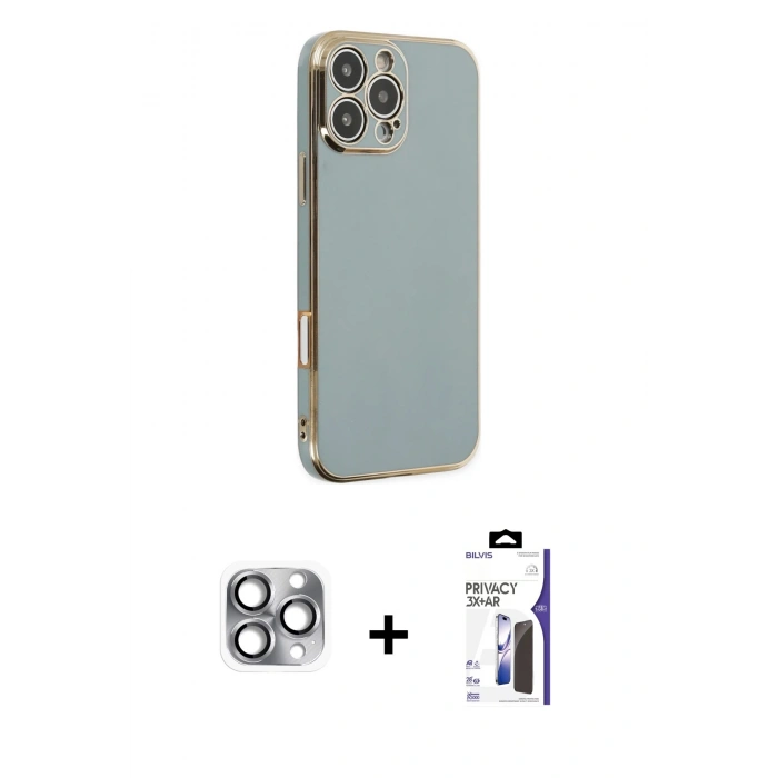 MARSİLYAN™- iPhone 16 Pro Max Kılıf Yankı Serisi - Siyah Bilvis 3X AR Hayalet Cam Ekran Koruyucu + Pers Alüminyum Kamera Lens - GI