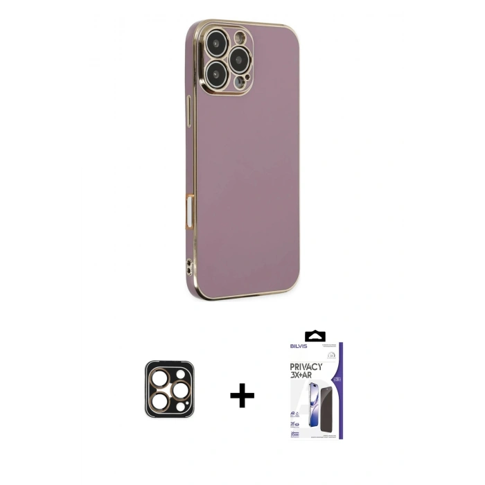 MARSİLYAN™- iPhone 16 Pro Max Kılıf Yankı Serisi - Siyah Bilvis 3X AR Hayalet Cam Ekran Koruyucu + PVD Metal Kamera Lens - GD