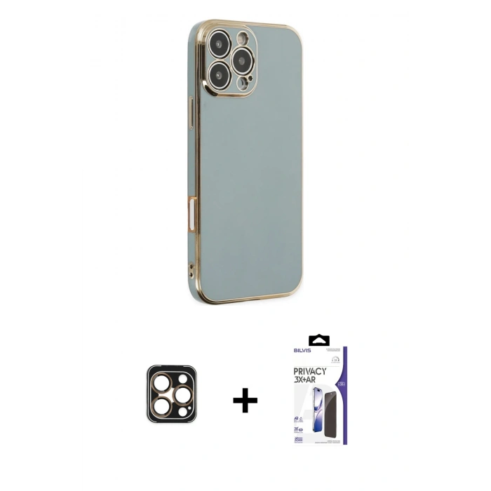 MARSİLYAN™- iPhone 16 Pro Max Kılıf Yankı Serisi - Siyah Bilvis 3X AR Hayalet Cam Ekran Koruyucu + PVD Metal Kamera Lens - GD