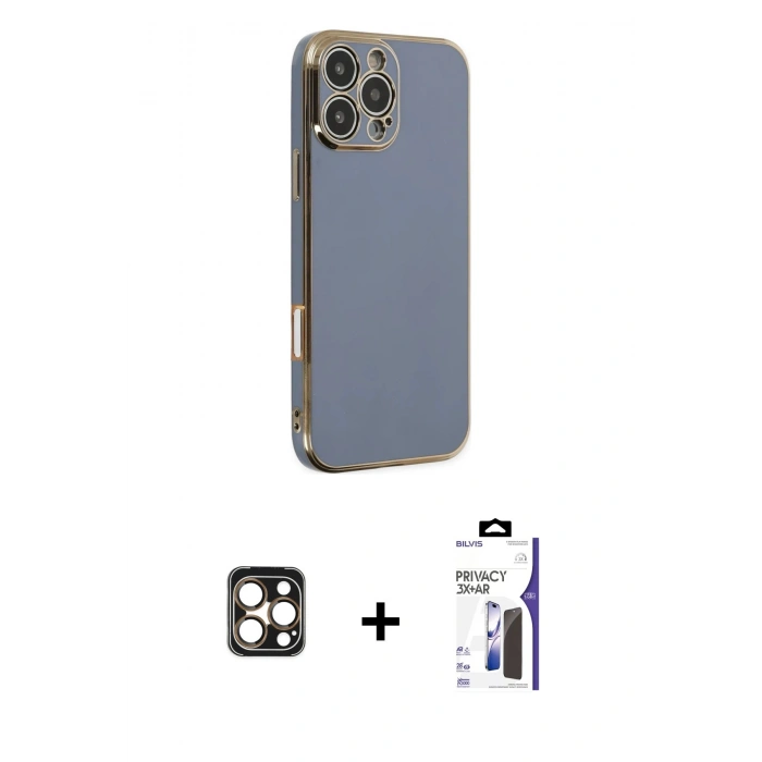 MARSİLYAN™- iPhone 16 Pro Max Kılıf Yankı Serisi - Siyah Bilvis 3X AR Hayalet Cam Ekran Koruyucu + PVD Metal Kamera Lens - GD