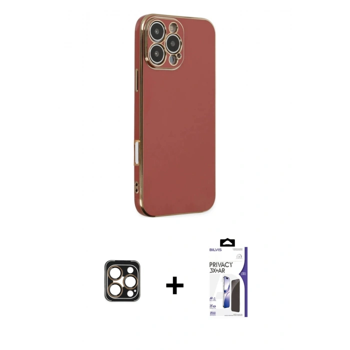 MARSİLYAN™- iPhone 16 Pro Max Kılıf Yankı Serisi - Siyah Bilvis 3X AR Hayalet Cam Ekran Koruyucu + PVD Metal Kamera Lens - GD