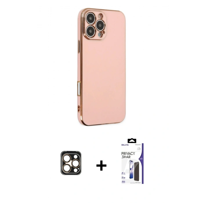 MARSİLYAN™- iPhone 16 Pro Max Kılıf Yankı Serisi - Siyah Bilvis 3X AR Hayalet Cam Ekran Koruyucu + PVD Metal Kamera Lens - GD