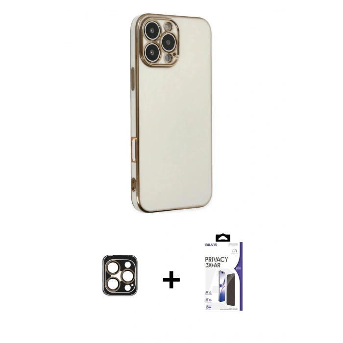 MARSİLYAN™- iPhone 16 Pro Max Kılıf Yankı Serisi - Siyah Bilvis 3X AR Hayalet Cam Ekran Koruyucu + PVD Metal Kamera Lens - GD