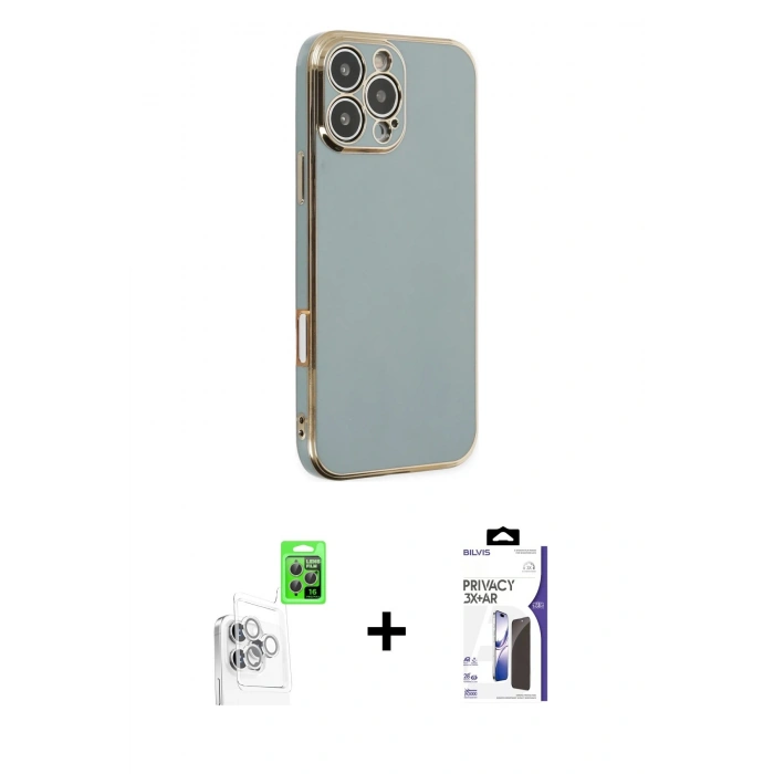 MARSİLYAN™- iPhone 16 Pro Max Kılıf Yankı Serisi - Siyah Bilvis 3X AR Hayalet Cam Ekran Koruyucu + Raze Metal Kamera Lens - BZ