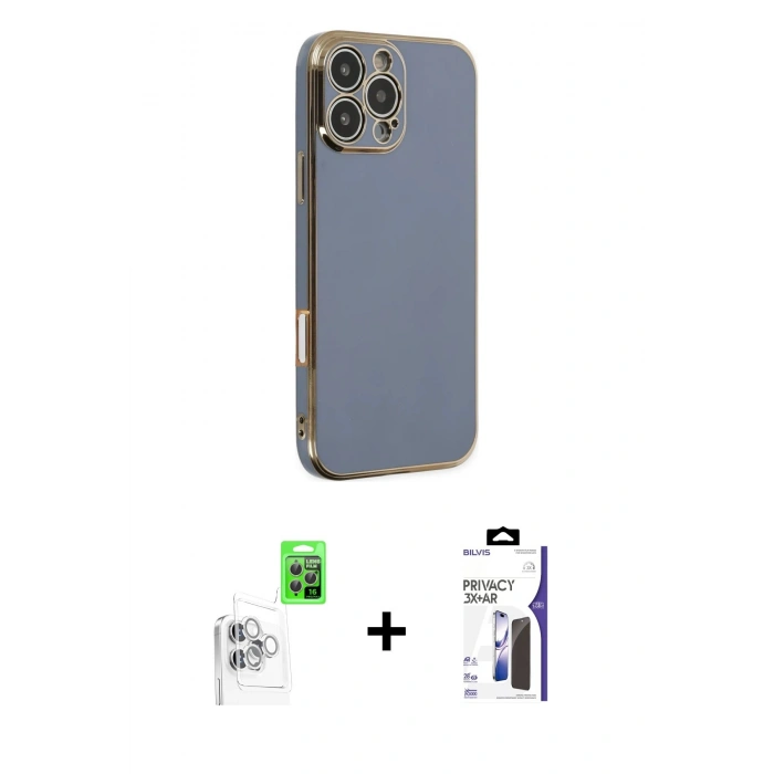 MARSİLYAN™- iPhone 16 Pro Max Kılıf Yankı Serisi - Siyah Bilvis 3X AR Hayalet Cam Ekran Koruyucu + Raze Metal Kamera Lens - BZ