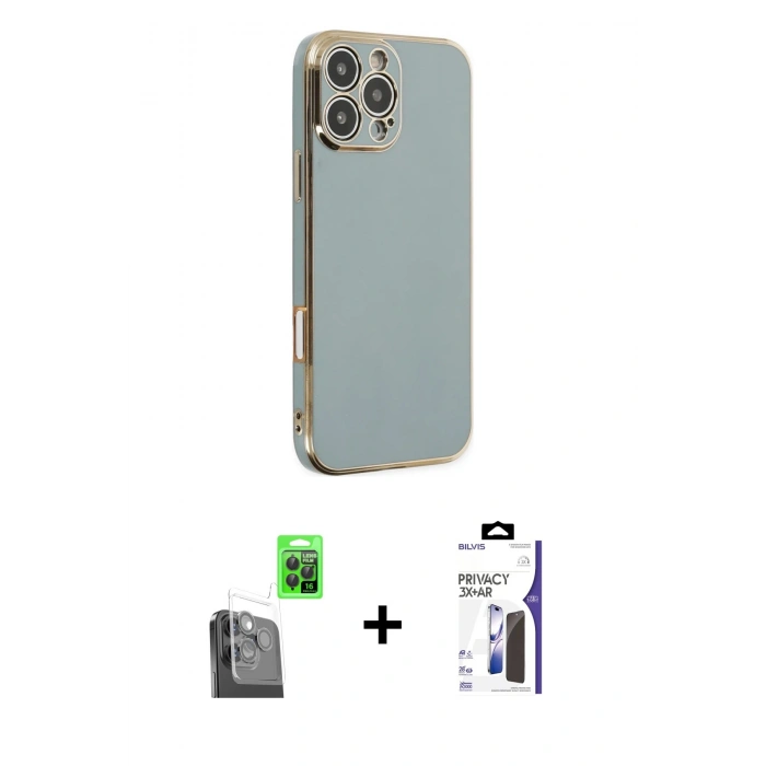MARSİLYAN™- iPhone 16 Pro Max Kılıf Yankı Serisi - Siyah Bilvis 3X AR Hayalet Cam Ekran Koruyucu + Raze Metal Kamera Lens - SH