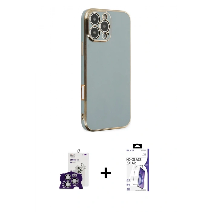MARSİLYAN™- iPhone 16 Pro Max Kılıf Yankı Serisi - Siyah Bilvis 3X AR HD Cam Ekran Koruyucu + Bilvis Titan Kamera Lens - GS