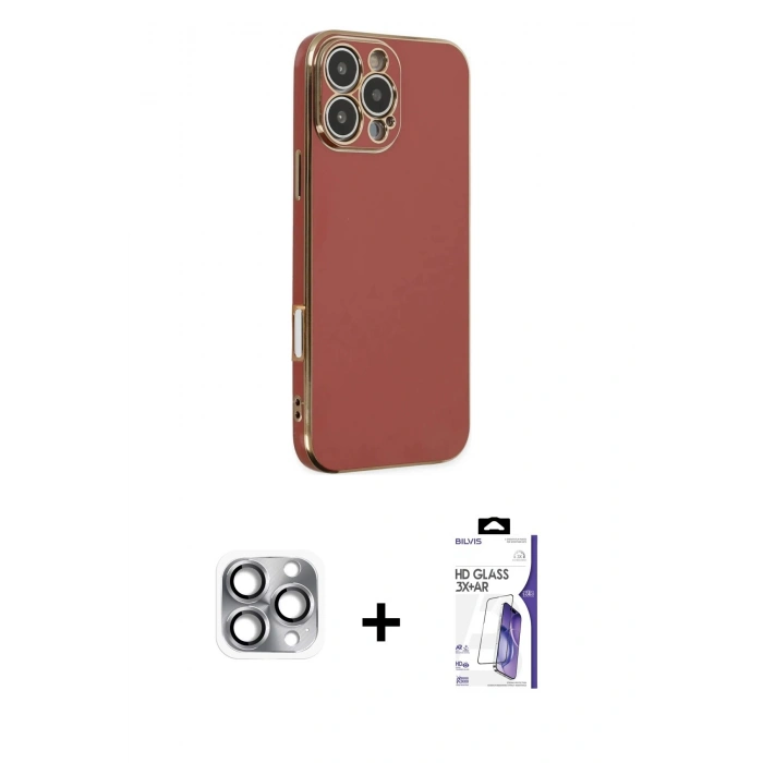 MARSİLYAN™- iPhone 16 Pro Max Kılıf Yankı Serisi - Siyah Bilvis 3X AR HD Cam Ekran Koruyucu + Pers Alüminyum Kamera Lens - GI