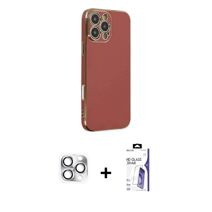 MARSİLYAN™- iPhone 16 Pro Max Kılıf Yankı Serisi - Siyah Bilvis 3X AR HD Cam Ekran Koruyucu + Pers Alüminyum Kamera Lens - GS