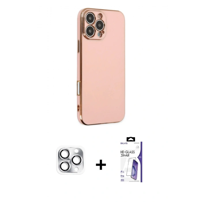 MARSİLYAN™- iPhone 16 Pro Max Kılıf Yankı Serisi - Siyah Bilvis 3X AR HD Cam Ekran Koruyucu + Pers Alüminyum Kamera Lens - GS