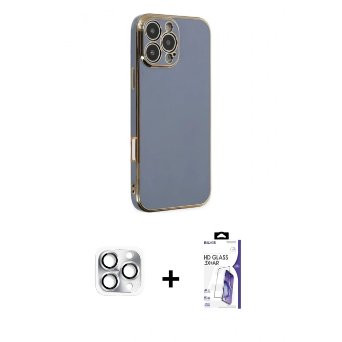 MARSİLYAN™- iPhone 16 Pro Max Kılıf Yankı Serisi - Siyah Bilvis 3X AR HD Cam Ekran Koruyucu + Pers Alüminyum Kamera Lens - GS